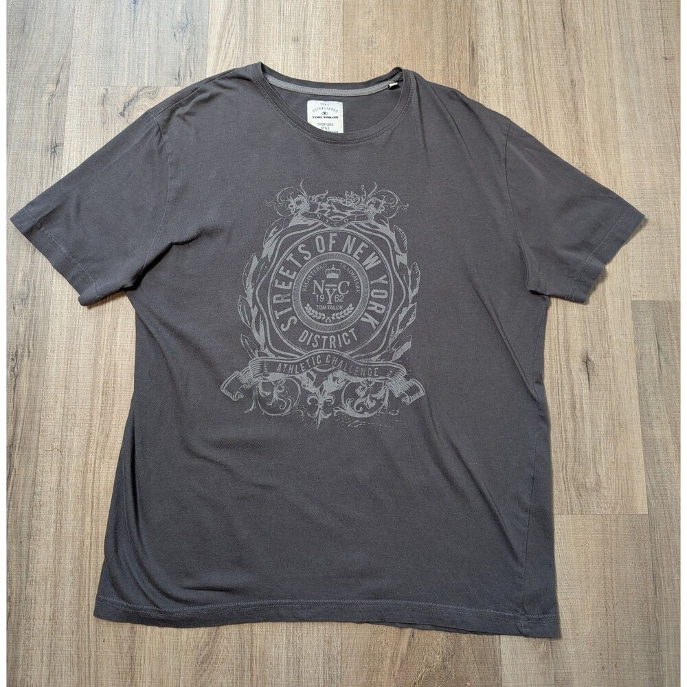 Tom Tailor Size L Short Sleeve T-Shirt New York Graphic Print Crew Neck Gray